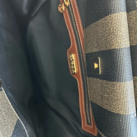 RARE! FENDI LEATHER KHAKI PECAN LOGO PCV TOTE BAG - Picture 7 of 12